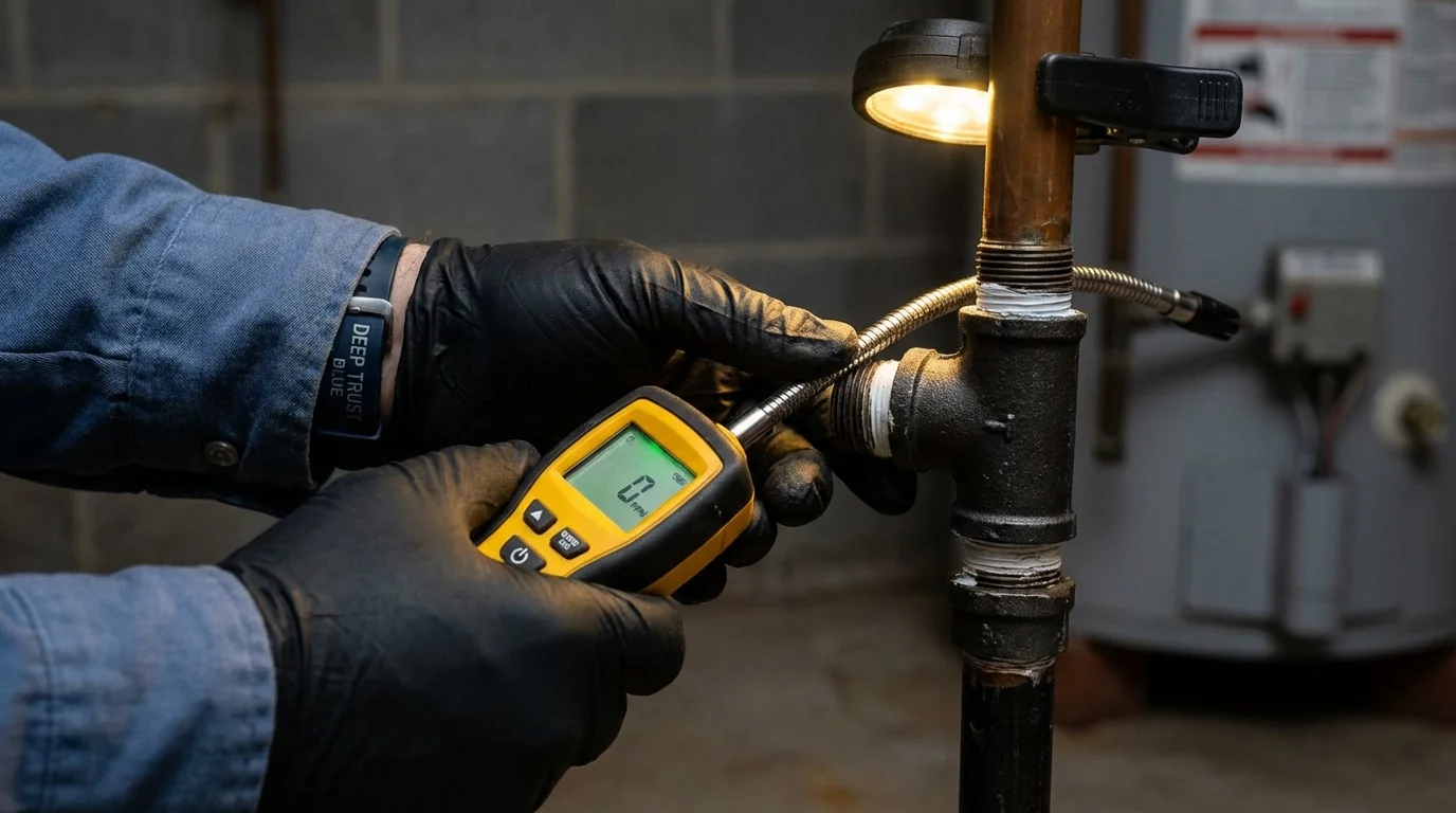 Gas leak detection with electronic sniffer by Johns Plumbing LLC in Penrose