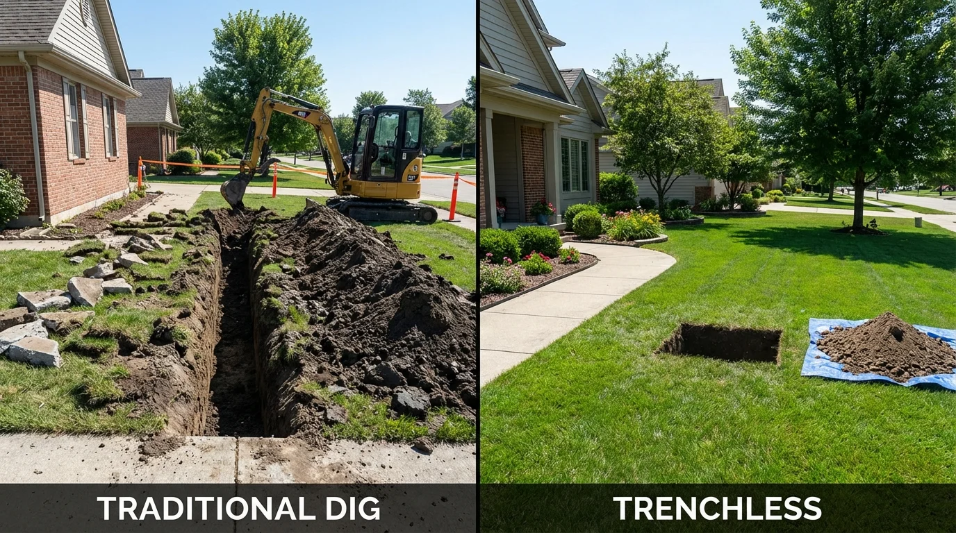 Trenchless sewer repair with minimal yard damage versus traditional excavation in Penrose, CO